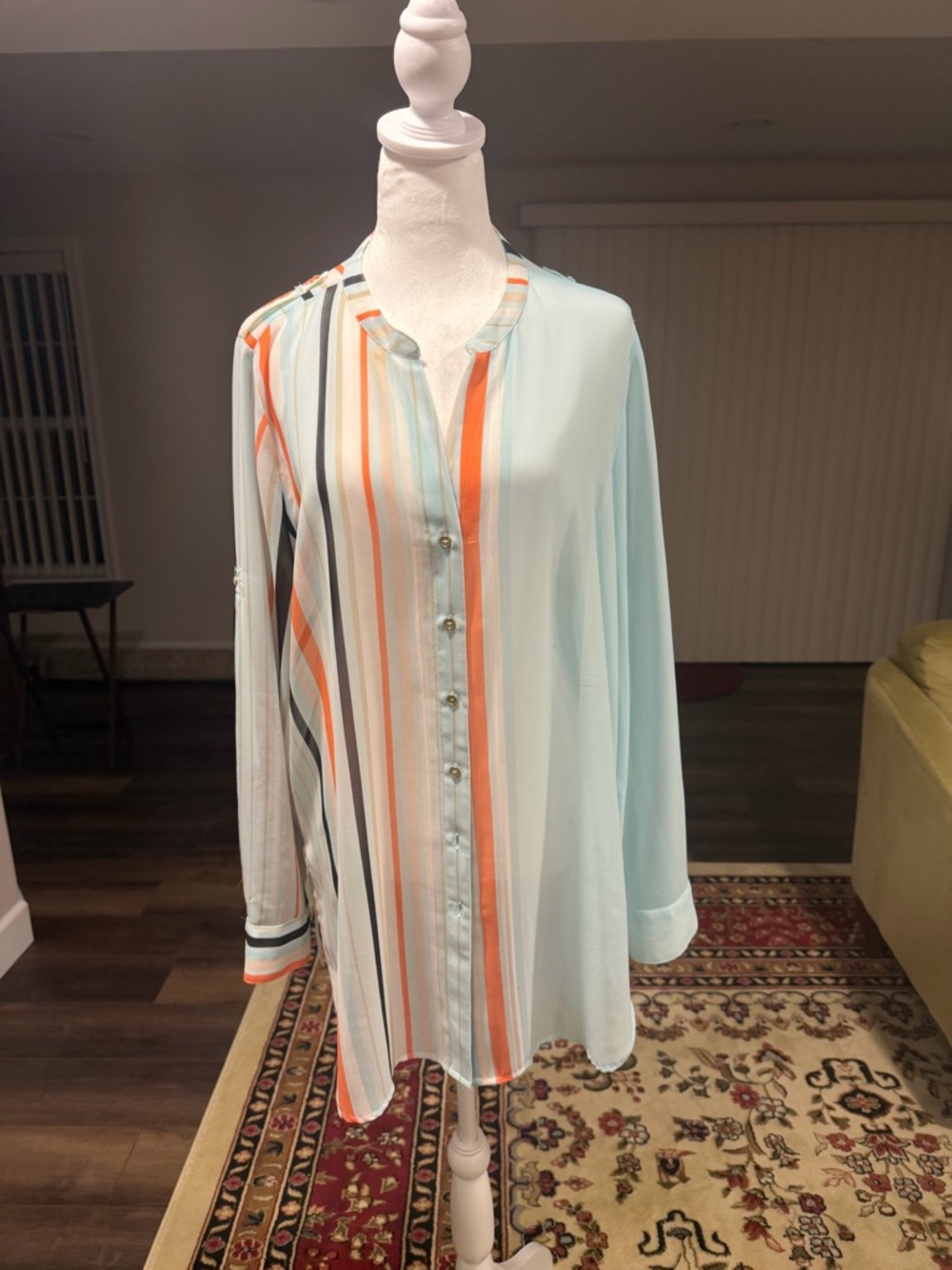 Calvin Klein Sheer Button-Front Tunic Shirt